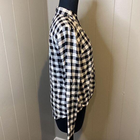 Madewell Women’s Small Checks Blouse Wrap Front Elastic Waist Long Sleeve - Picture 3 of 6